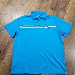 Nike Golf Tour Performance Polo Shirt Mens 2XL Blue Stripe Boone Valley Marks*